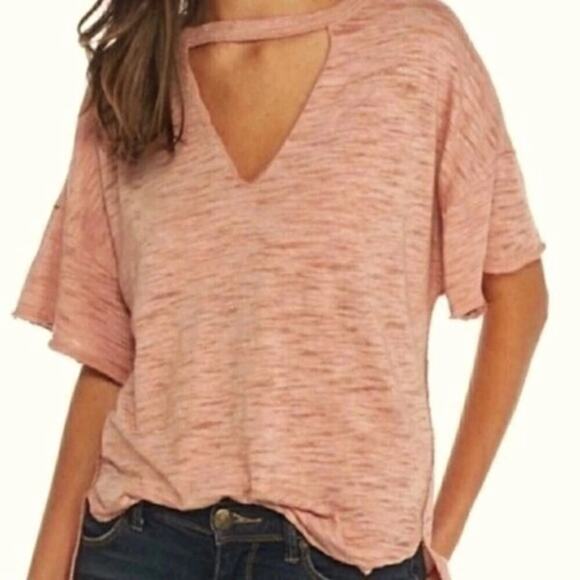 FREE PEOPLE WE THE FREE cutout burnout v-neck tee coral S - Picture 1 of 7